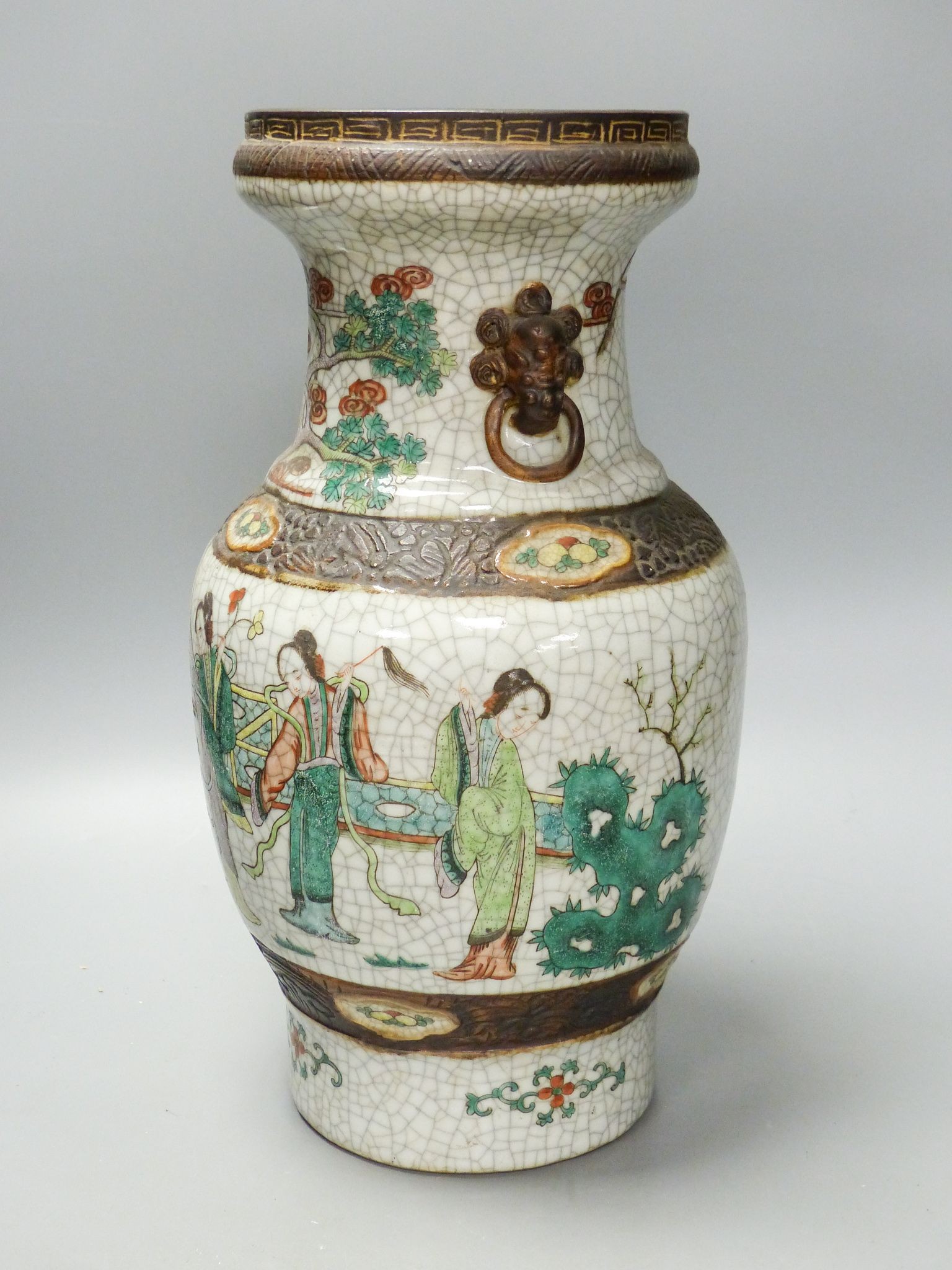 A Chinese famille verte crackleware vase, late 19th century, height 35.5cm